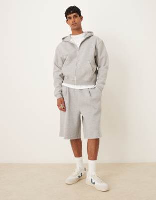 Asos Design Essential Boxy Oversized Zip Up Hoodie In Gray