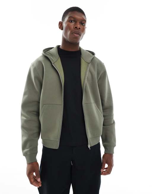 ASOS DESIGN essential boxy oversized zip up hoodie in khaki green