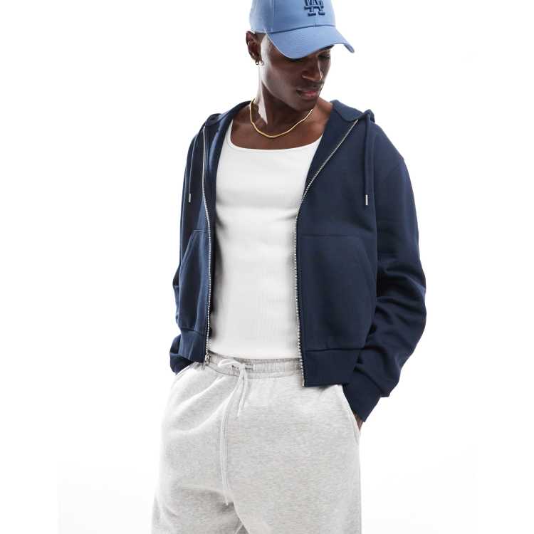 ASOS DESIGN essential boxy oversized zip up hoodie in navy