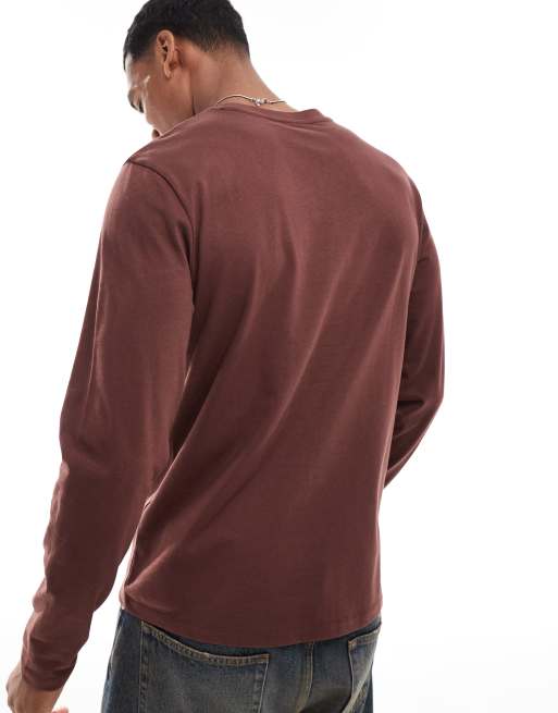 ASOS DESIGN – Essential – Brązowy T-shirt z okrągłym dekoltem i długim rękawem , 4 z 4