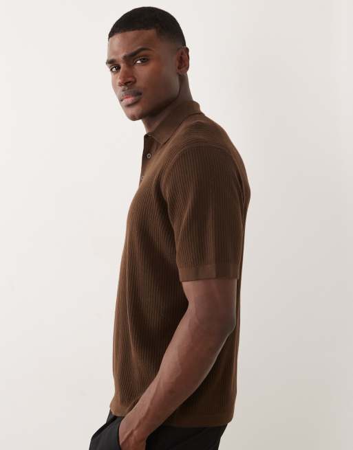 ASOS DESIGN – Essential – Brun, finstickad pikétröja i oversized fit, 4 av 5