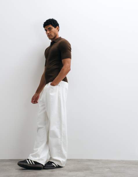 ASOS DESIGN – Essential – Brun, ribbstickad pikétröja i muscle fit - view 1
