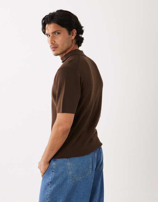 ASOS DESIGN – Essential – Brun, ribbstickad pikétröja, 3 av 5