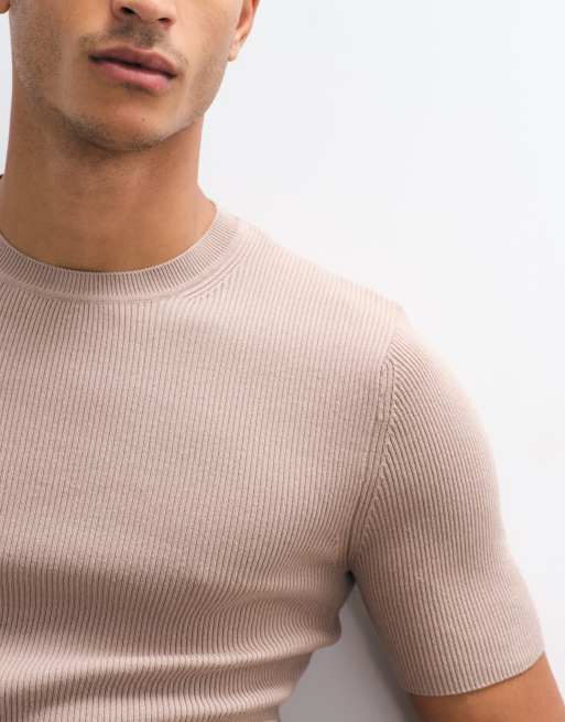 ASOS DESIGN – Essential – Brungrå, ribbstickad topp i muscle fit med rund halsringning, 2 av 5