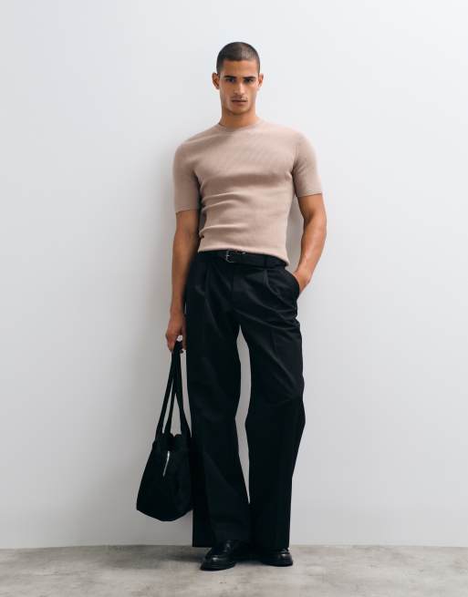 ASOS DESIGN – Essential – Brungrå, ribbstickad topp i muscle fit med rund halsringning, 3 av 5