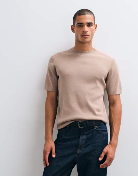 ASOS DESIGN – Essential – Brungrå, ribbstickad tröja med rund halsringning - view 1