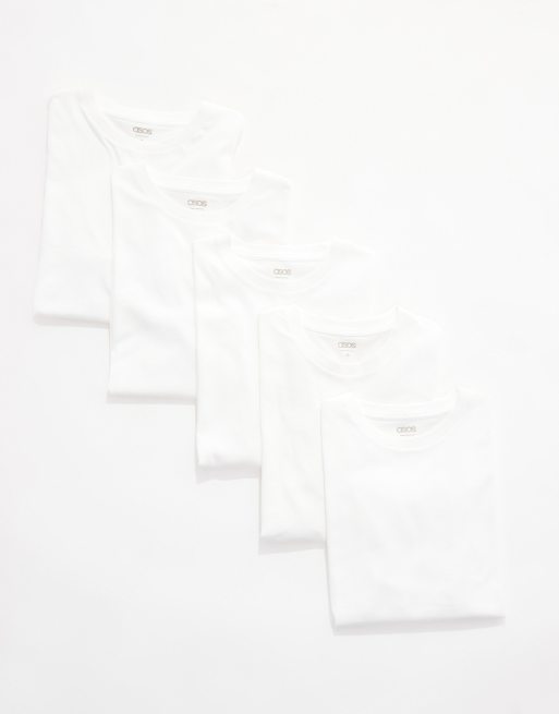 ASOS DESIGN - Essential - Confezione da 5 T-shirt girocollo bianche