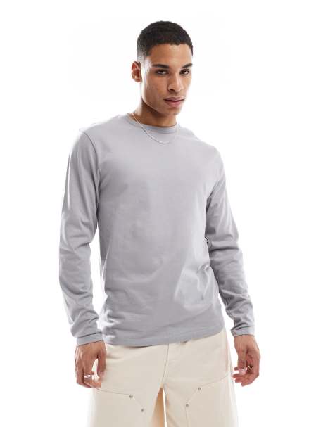 ASOS DESIGN essential crew neck long sleeve t-shirt in grey - view 1