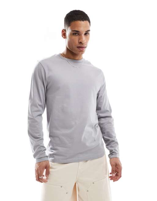ASOS DESIGN essential crew neck long sleeve t-shirt in grey 