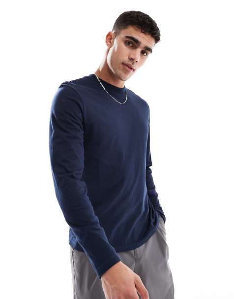 ASOS DESIGN essential crew neck long sleeve t-shirt in navy - view 1