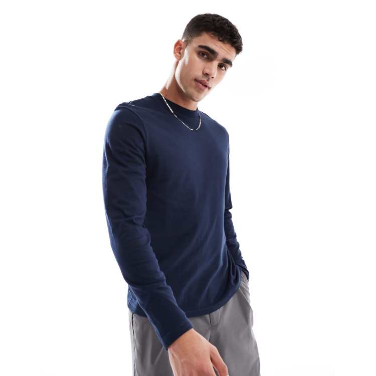 トップス TECH CREW NECK TEE L/S - NAVY ASOS DESIGN essential crew neck long sleeve T-shirt in navy