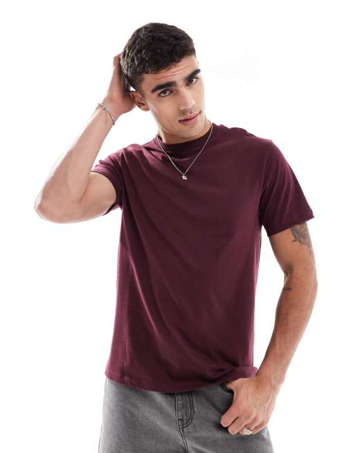ASOS DESIGN essential crew neck t-shirt in burgundy   