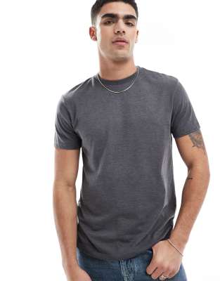 essential crew neck t-shirt in heathered charcoal-Gray