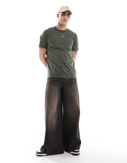 ASOS DESIGN – Essential – T-Shirt mit Rundhalsausschnitt und aufgerollten Ärmeln in Khaki