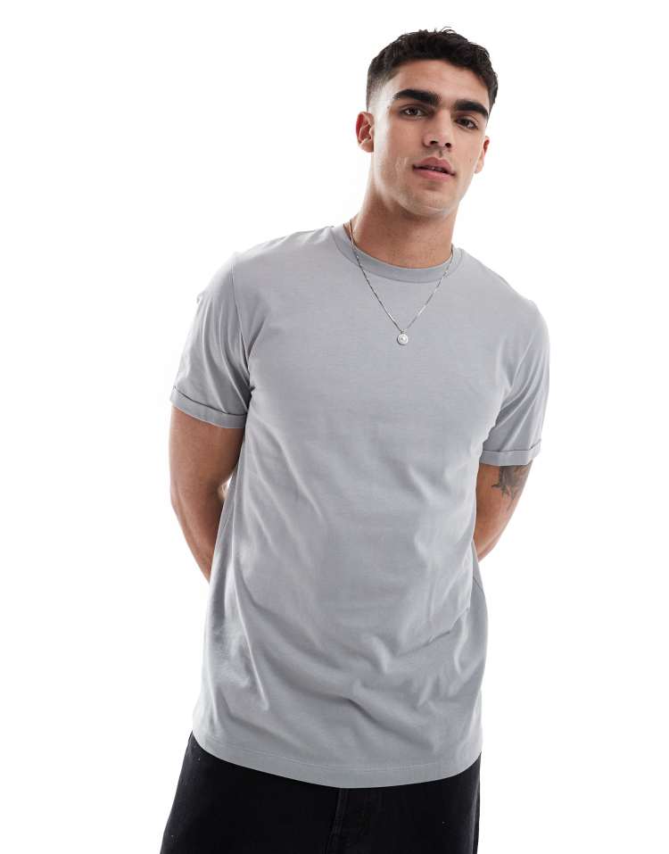 Asos Design Essential Crew Neck T-shirt With Cuffed Sleeves