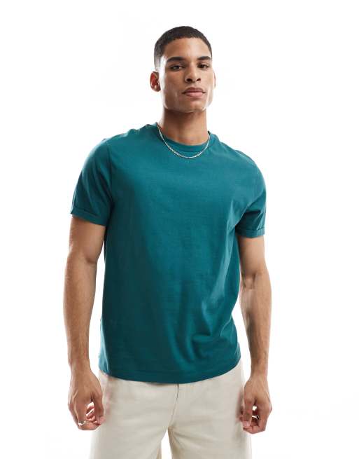 ASOS DESIGN essential crew neck t-shirt with cuffed sleeves in mid green  