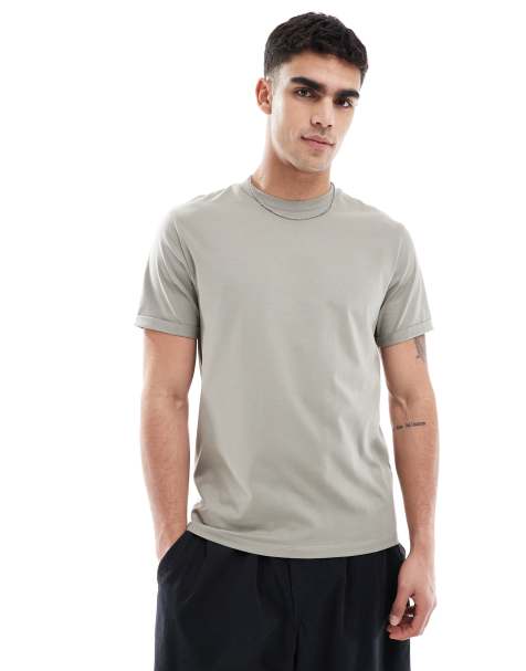 ASOS DESIGN essential crew neck t-shirt with cuffed sleeves in stone - view 1
