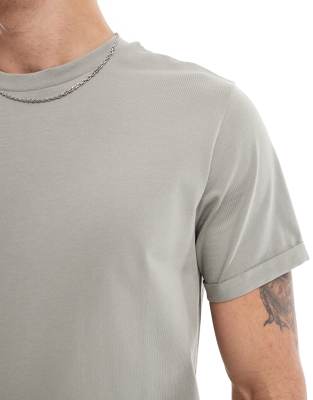 Asos Design Essential Crew Neck T-shirt With Cuffed Sleeves In Neutral