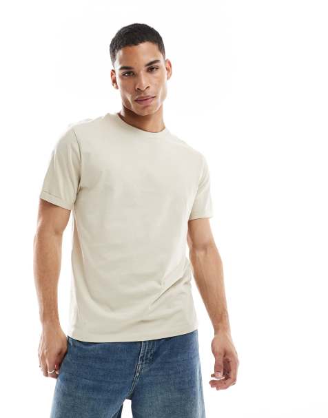 ASOS DESIGN essential crew neck t-shirt with cuffed sleeves in stone - view 1