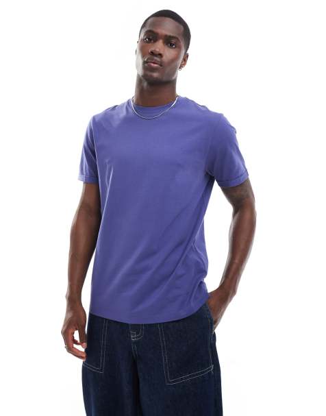 ASOS DESIGN essential crew neck t-shirt with roll sleeve in blue - view 1