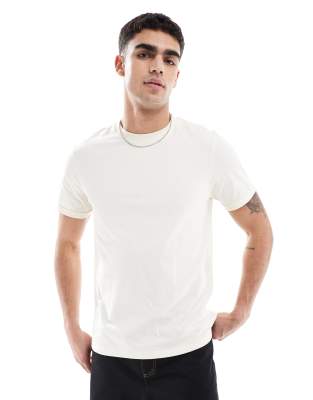 essential crew neck t-shirt with roll sleeve in cream-White