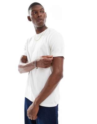 essential crew neck t-shirt with roll sleeve in cream-Neutral