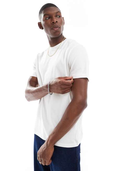 ASOS DESIGN essential crew neck t-shirt with roll sleeve in cream   