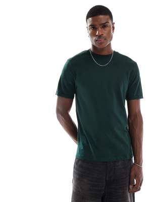 essential crew neck t-shirt with roll sleeve in dark green