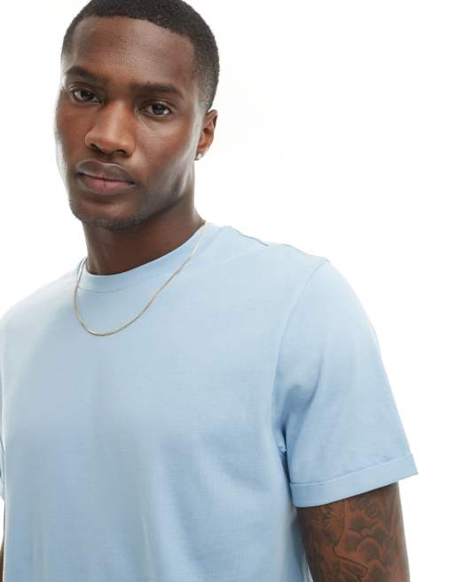 ASOS DESIGN essential crew neck t-shirt with roll sleeve in light blue, 4 of 4