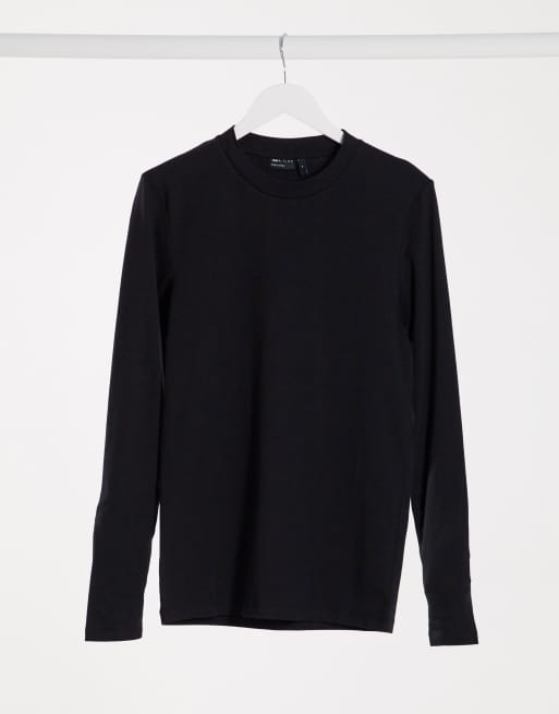 ASOS DESIGN – Essential – Czarny t-shirt z długimi rękawem i okrągłym dekoltem o kroju podkreślającym sylwetkę