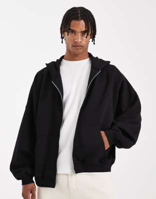 Asos Design Essential Extreme Oversized Zip Through Hoodie In Black