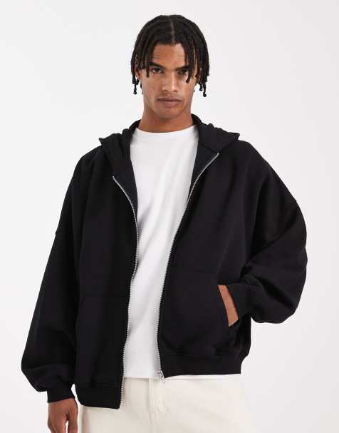 ASOS DESIGN essential extreme oversized zip through hoodie in black - view 1