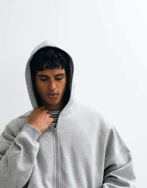 ASOS DESIGN essential extreme oversized zip through hoodie in gray heather, 2 of 5