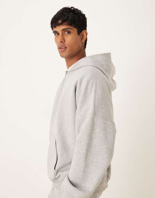 ASOS DESIGN essential extreme oversized zip through hoodie in gray heather
