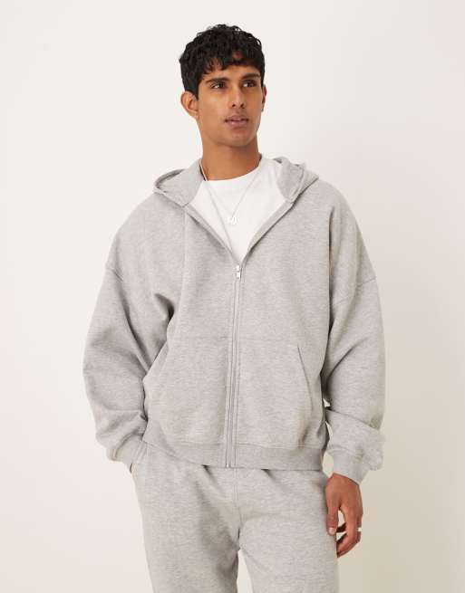 ASOS DESIGN essential extreme oversized zip through hoodie in grey marl