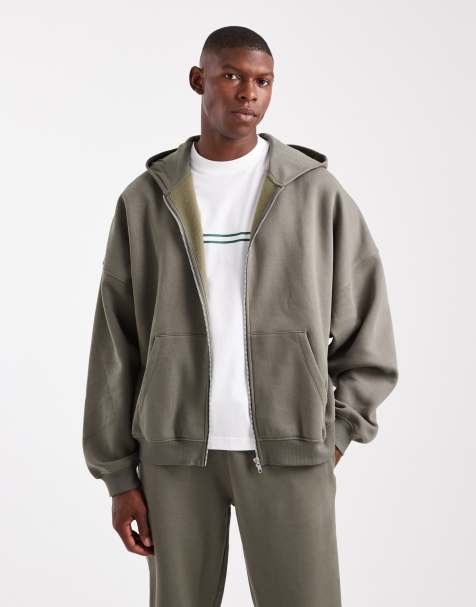 ASOS DESIGN essential extreme oversized zip through hoodie in khaki - view 1