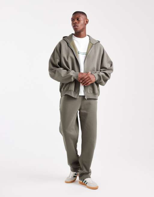 ASOS DESIGN essential extreme oversized zip through hoodie in khaki , 2 of 5
