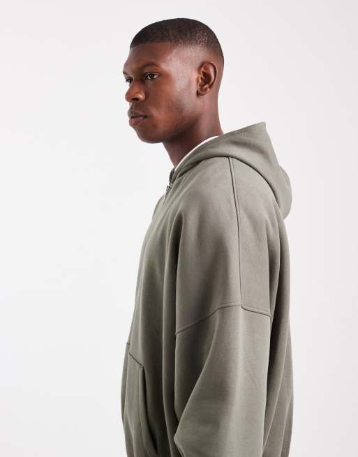 ASOS DESIGN essential extreme oversized zip through hoodie in khaki , 3 of 5