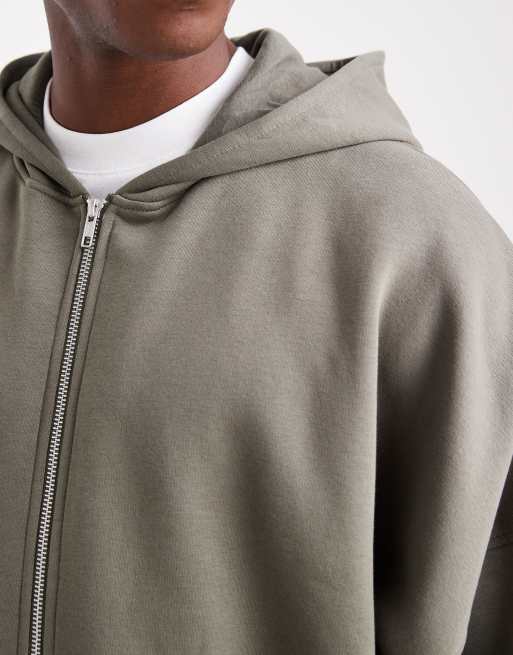ASOS DESIGN essential extreme oversized zip through hoodie in khaki , 4 of 5