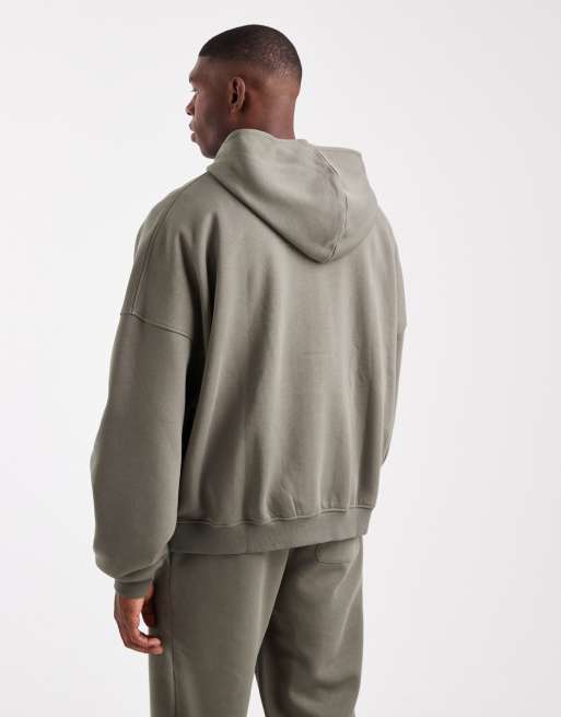 ASOS DESIGN essential extreme oversized zip through hoodie in khaki , 5 of 5