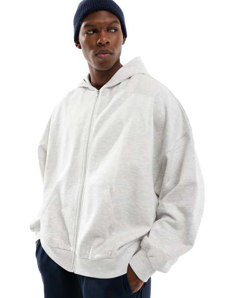 ASOS DESIGN essential extreme oversized zip through hoodie in white heather - view 1