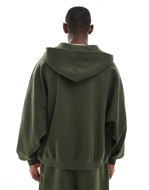 ASOS DESIGN essential extreme oversized zip through hoodie in khaki - KHAKI