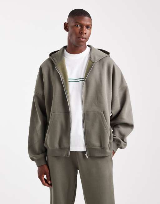 ASOS DESIGN essential extreme oversized zip up hoodie in khaki