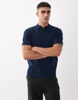 Essential - Fein geripptes Polohemd in Marineblau Marineblau M