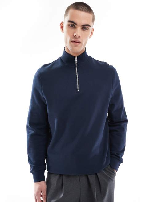 ASOS DESIGN - Essential - Felpa con zip corta blu navy
