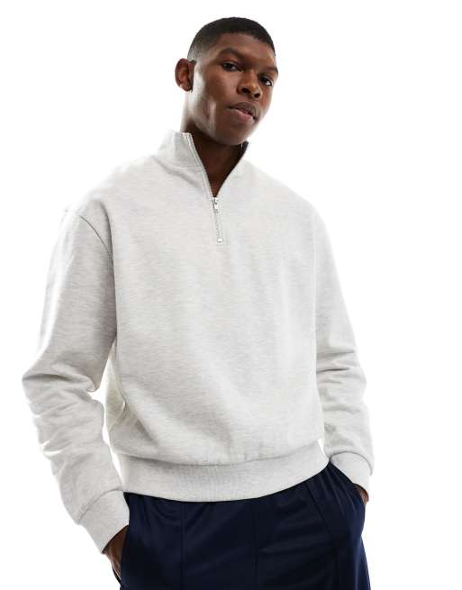 ASOS DESIGN - Essential - Felpa oversize squadrata bianco mélange con zip corta