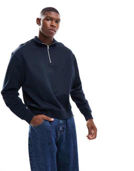 ASOS DESIGN - Essential - Felpa oversize squadrata blu navy con zip corta