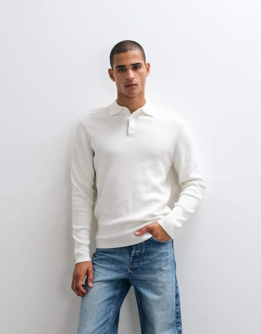 ASOS DESIGN Essential fijngebreide lichte polo in ecru, 3 van 5