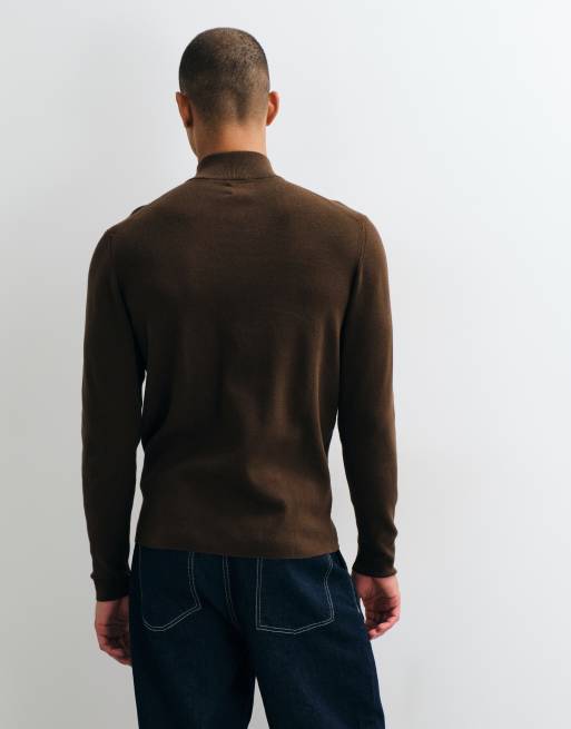 ASOS DESIGN essential fijngebreide lichte trui met opstaande hals in bruin, 5 van 5