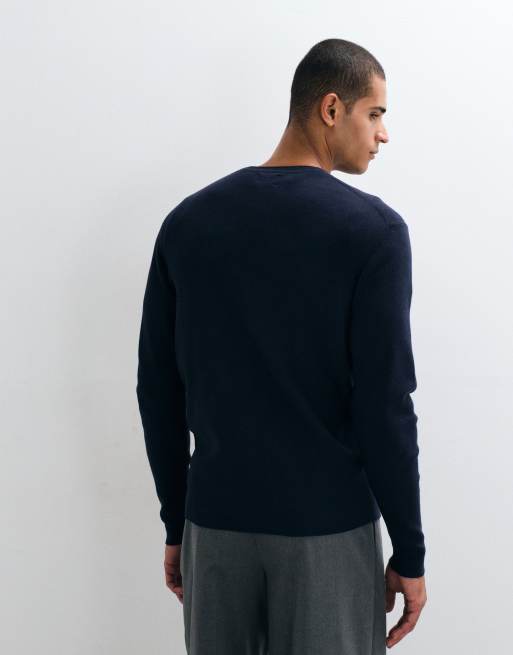 ASOS DESIGN essential fijngebreide lichte trui met ronde hals in navy, 2 van 5